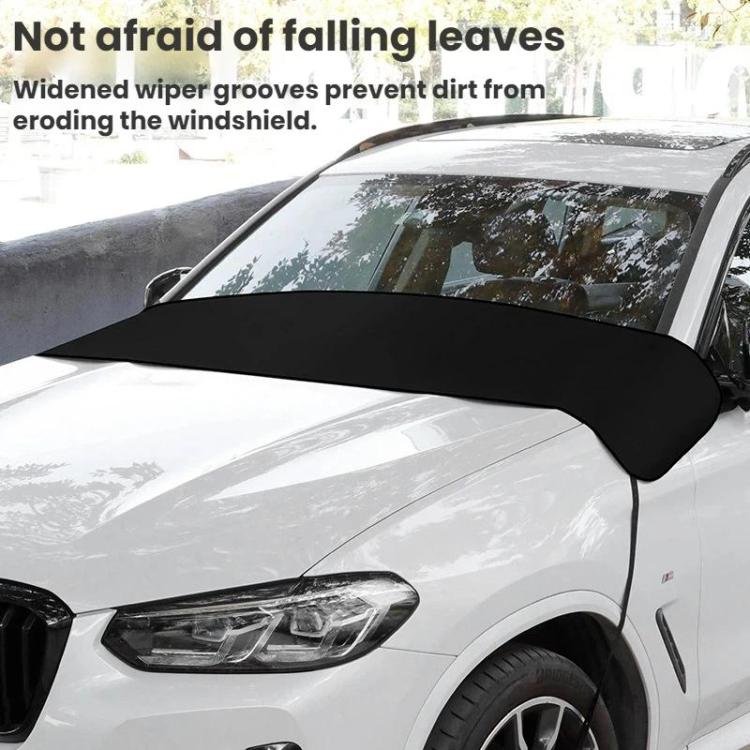 Black windshield wiper dust cover fitted over wipers on the front windshield