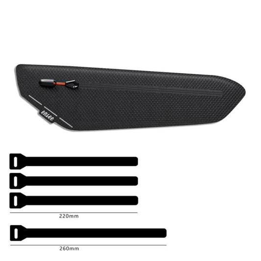 ENLEE waterproof bike top tube bag, dark textured fabric with zipper tab and strap tabs