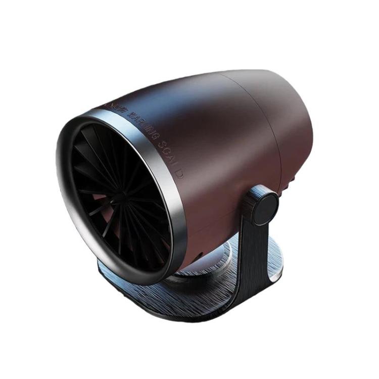 Brown vehicle-mounted heater with fan outlet ring and adjustable mounting stand