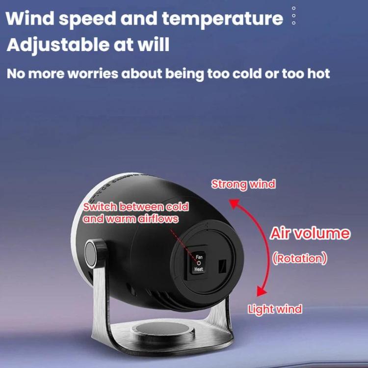 Top view of black vehicle heater with circular fan intake and rotary control