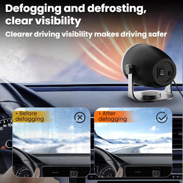 Black vehicle-mounted heater with bracket, angled nozzle for defogging and defrosting