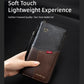 Two-tone RFID leather wallet with wrist strap, zipper closure, and card-slot panel design.