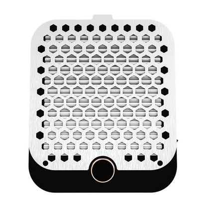 Nail dust collector with vented intake grille and round control button on top