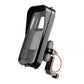 Waterproof phone holder with rear-style mount and accessory jack opening on side