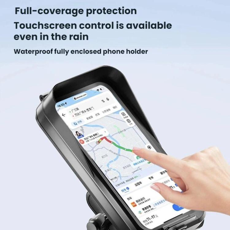 Waterproof phone holder with enclosed touchscreen window for secure navigation