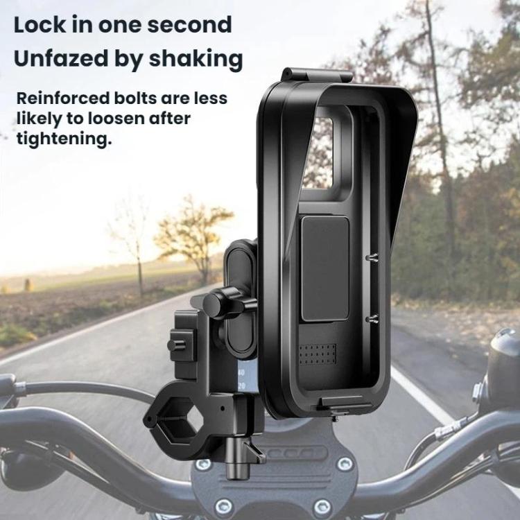 Waterproof phone holder with reinforced clamp mount for bike handlebars