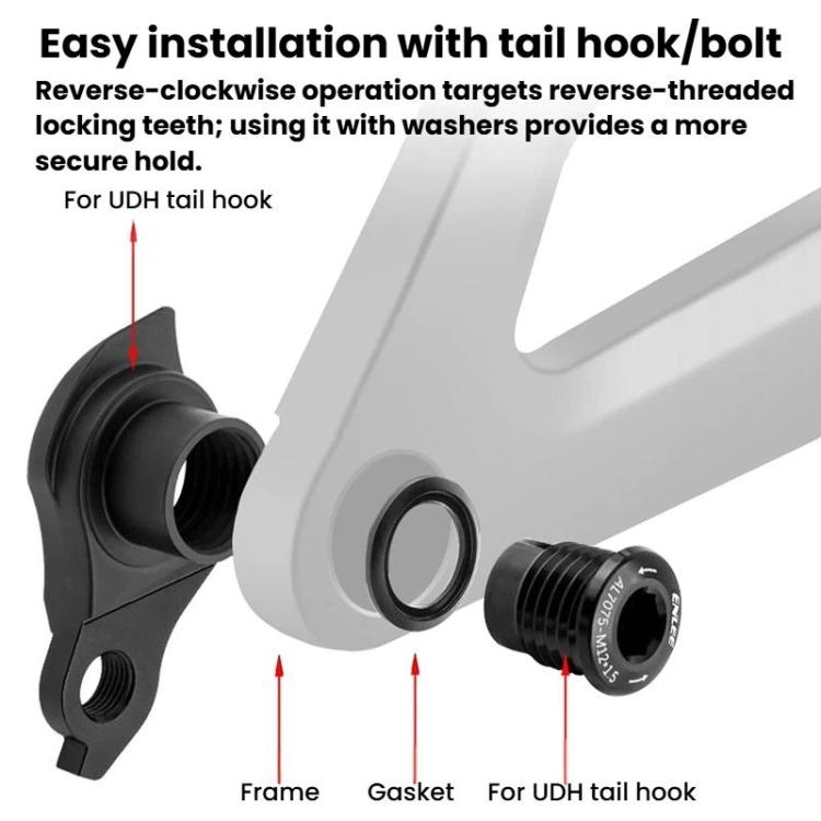 Rear derailleur hanger with gasket and threaded mounting bolt