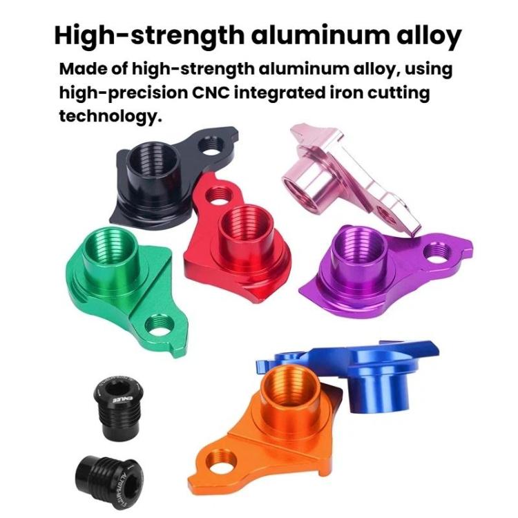 Multi-color aluminum derailleur hangers with threaded mounting bolts and washer rings