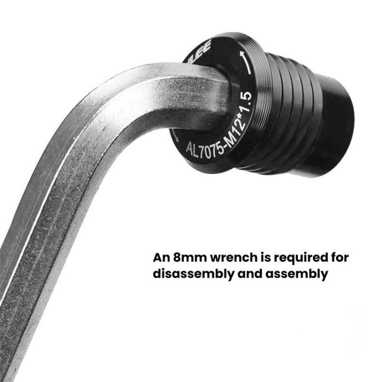 Black threaded mounting bolt/cap with engraved end markings