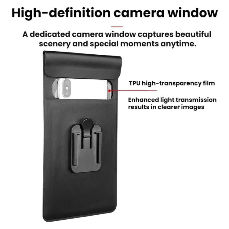 Black waterproof phone case with clear camera window and protective TPU film