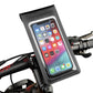 Waterproof phone holder case with clear window mounted on bicycle handlebars, black
