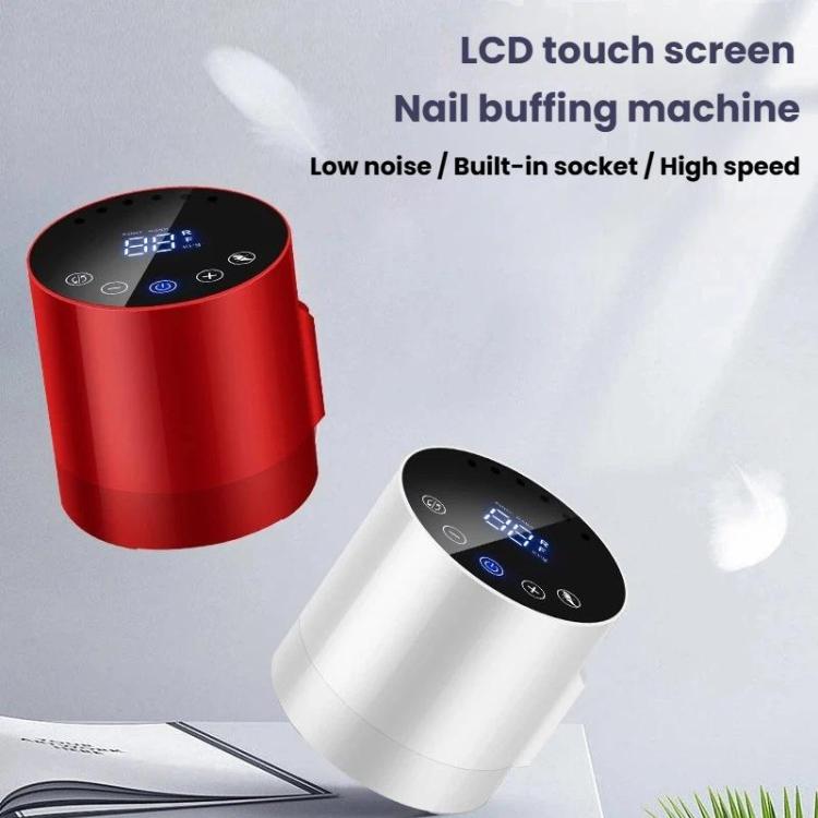 Electric nail buffing machine with red and white housings and LCD touch panel