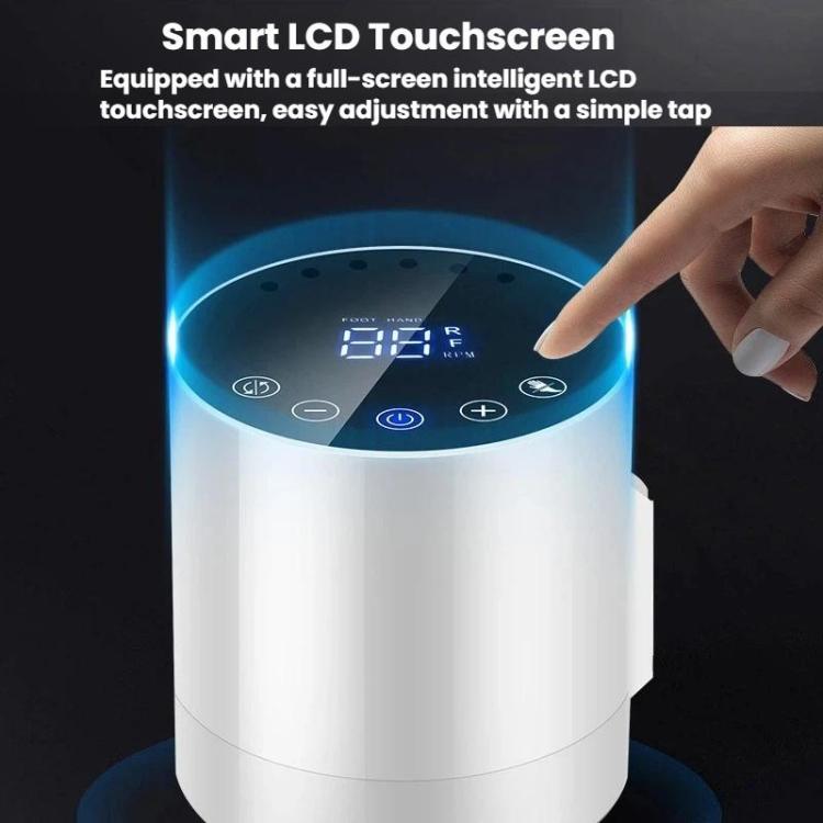 White electric nail buffer with LCD touch screen and fingertip control
