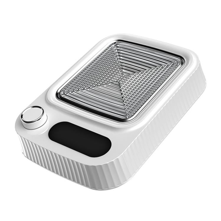 White tabletop nail dust collector with square textured intake and black opening