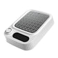 White nail vacuum cleaner with square metal intake grate and black side slot