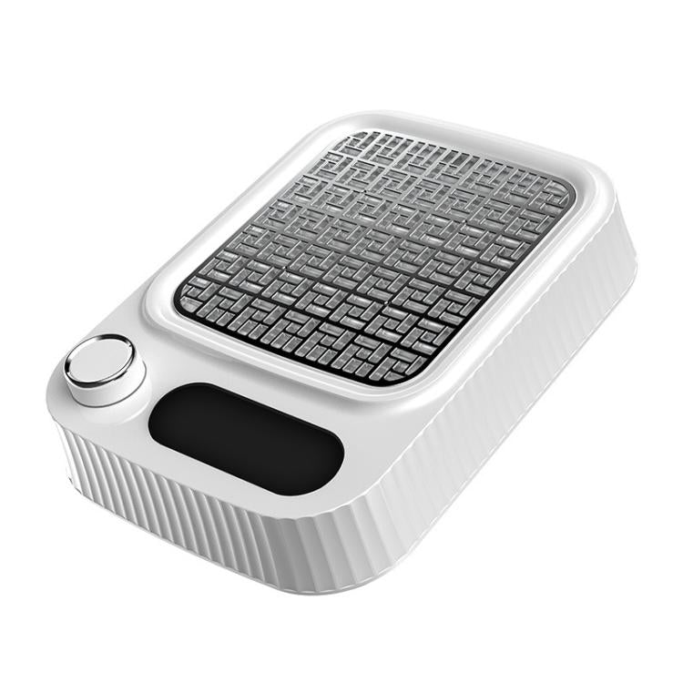 White nail dust collector with open square grate intake and black front opening