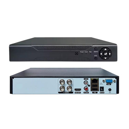 Hybrid security DVR recorder, matte black front with control buttons and status LEDs