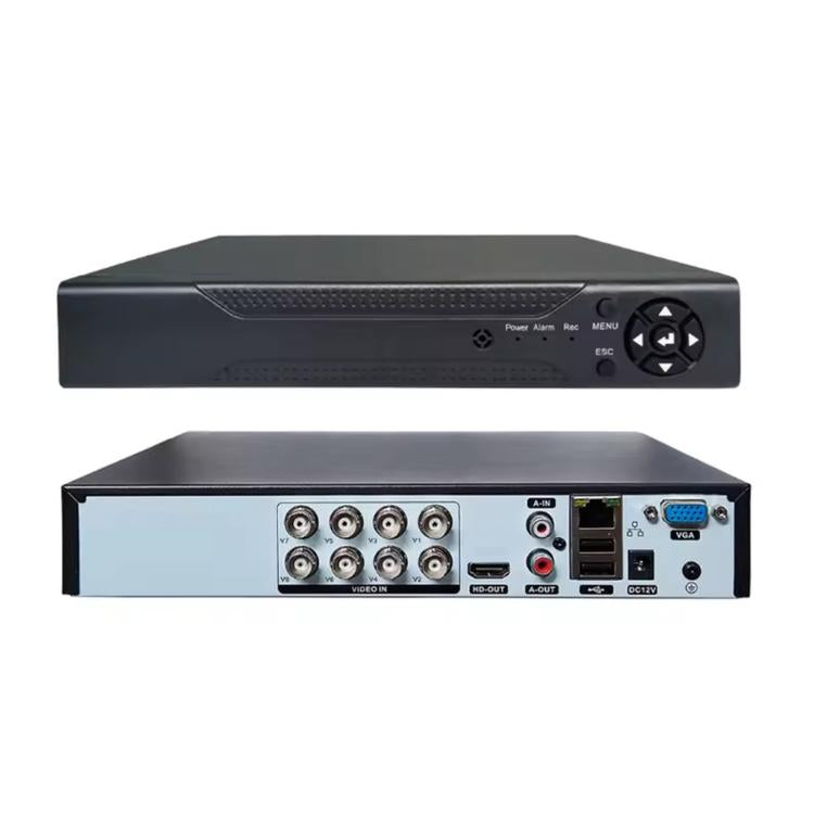 Hybrid security DVR recorder rear ports view with VGA and video/audio output connections
