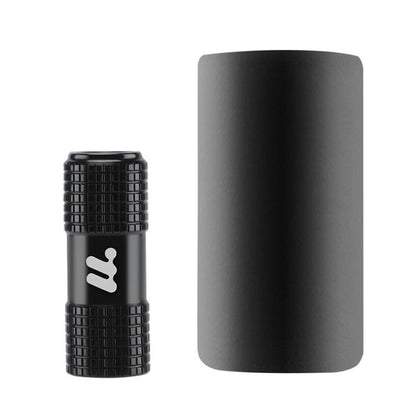 CO2 inflator valve head with anti-freeze foam sleeve, black and ribbed metal