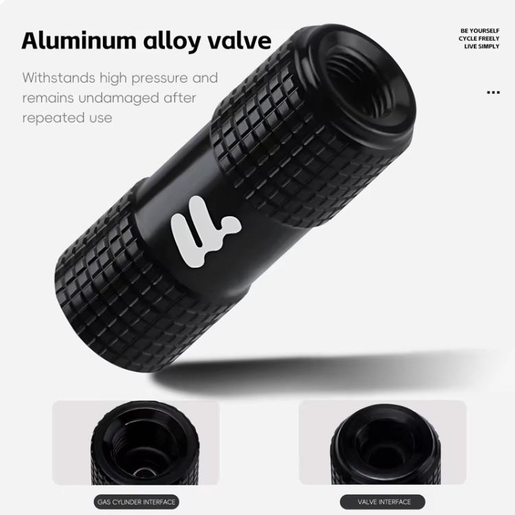 Black CO2 inflator valve head with ribbed metal body and foam anti-freeze sleeve