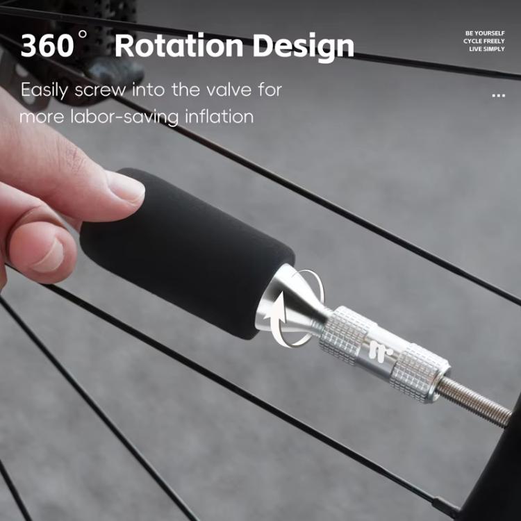 Black CO2 inflator valve head with foam sleeve, 360-degree rotation design