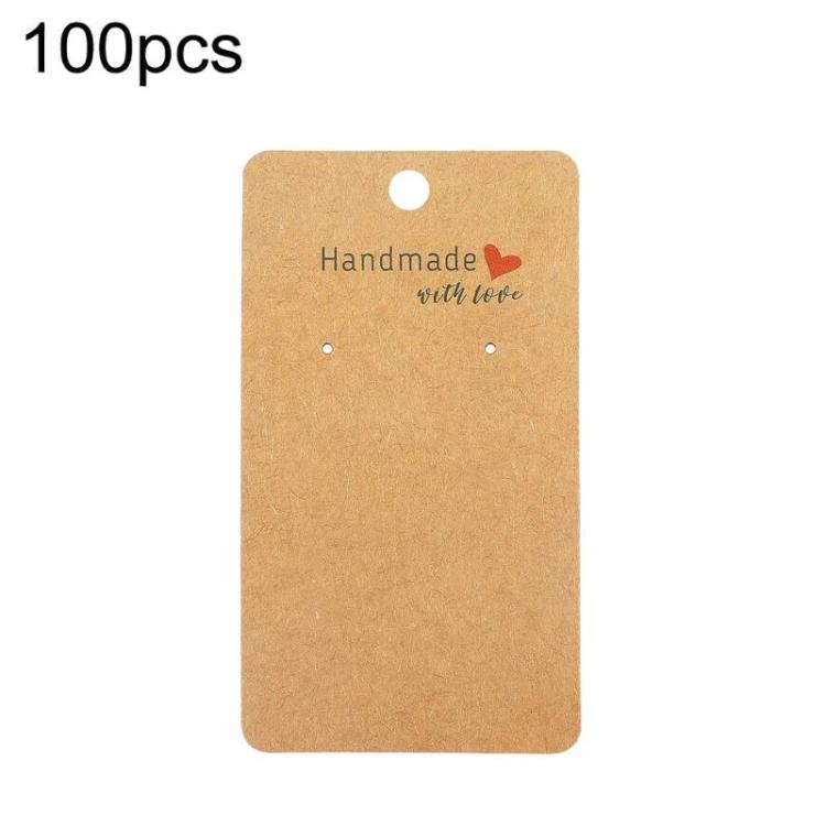 Kraft brown earring and necklace display card label with top hole and heart text