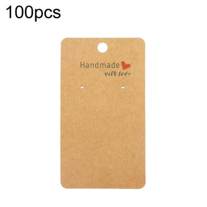 Kraft brown earring and necklace display card label with top hole and heart text
