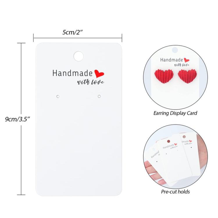 White earring display card label with top hole and size dimensions 5cm x 9cm