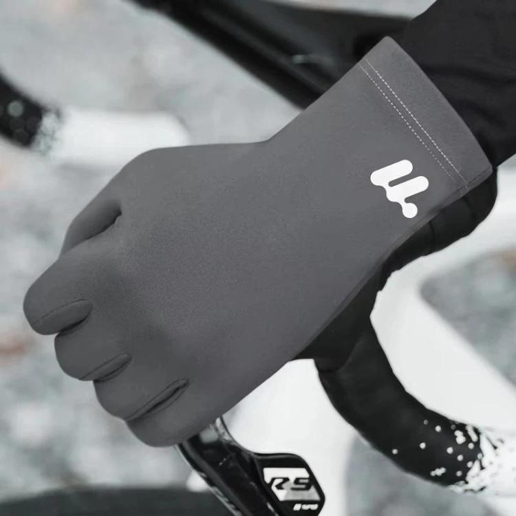 Black extended-wrist thermal bicycle glove with elastic cuff and pull-tab logo