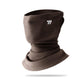 Brown ear-loop face mask with perforated panel and neck gaiter, double-layer fleece.