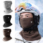 Cycling face mask with ear loops and neck gaiter, dark gray on model.