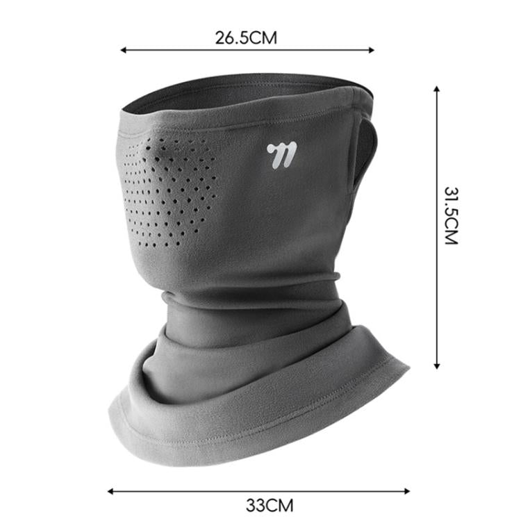 Dark gray double-layer fleece face mask with ear loops, ventilation holes