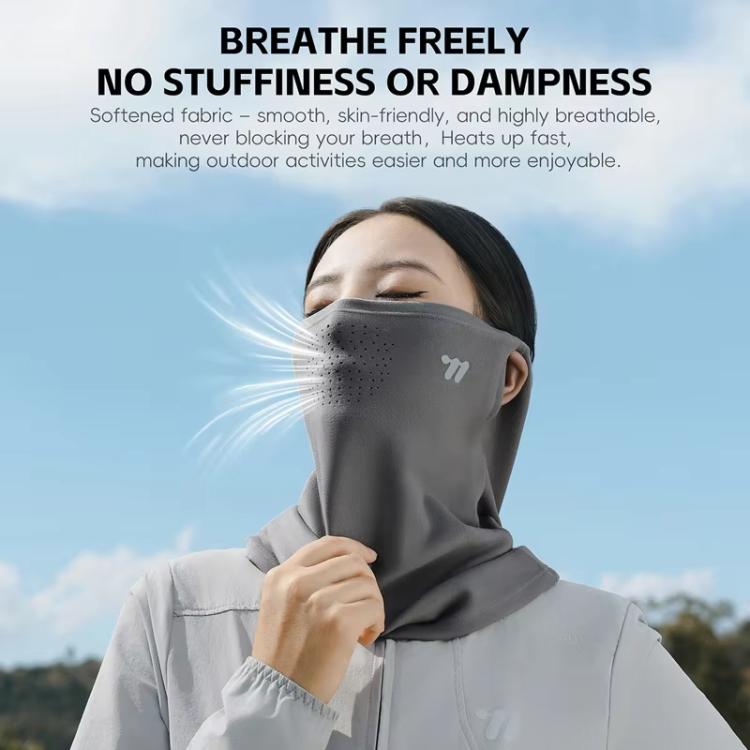 Cycling ear-loop face mask with perforated panel and neck gaiter, dark gray.