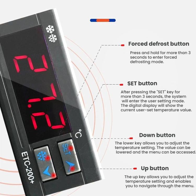ETC-200+ Digital Temperature Controller with Refrigeration, Heating, Defrost Delay & Alarm, 220V English Version, 110V  English Version