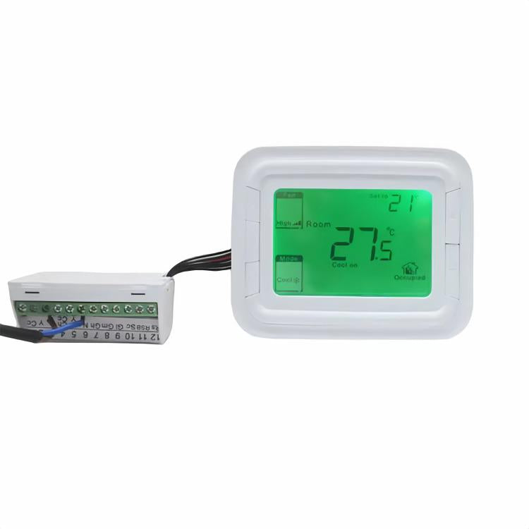 Digital wall thermostat with large backlit LCD and detached wiring module
