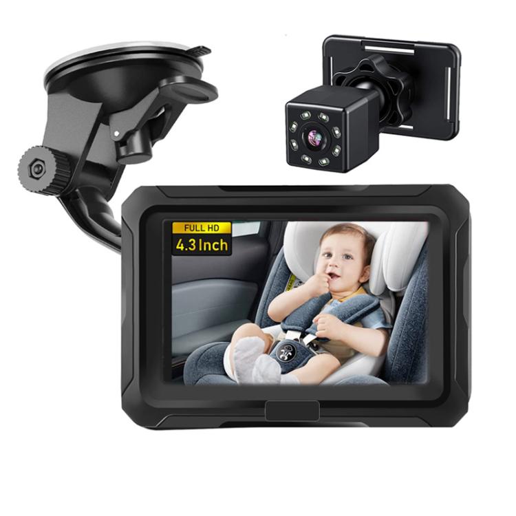 Car baby monitor with 4.3-inch screen and night-vision camera, mount