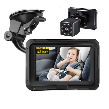 Car baby monitor with 4.3-inch screen and night-vision camera, mount