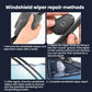 Windshield wiper repair steps with tool grinding against wiper blade