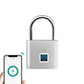 Silver zinc alloy fingerprint padlock with U-shaped shackle and biometric sensor