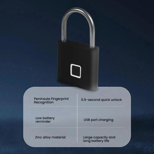 Fingerprint Padlock Compatible Tuya Smart App, 30 Fingerprint Capacity, USB-C Rechargeable, Zinc Alloy Body