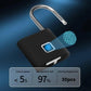 Black fingerprint padlock with glowing status indicator beside biometric sensor