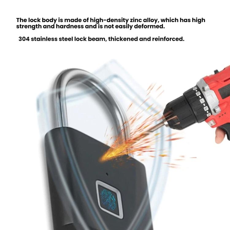 Black fingerprint padlock with reinforced shackle and fingerprint recognition panel