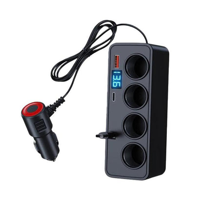 Car cigarette lighter charger with digital voltage display and retractable-style cable plug