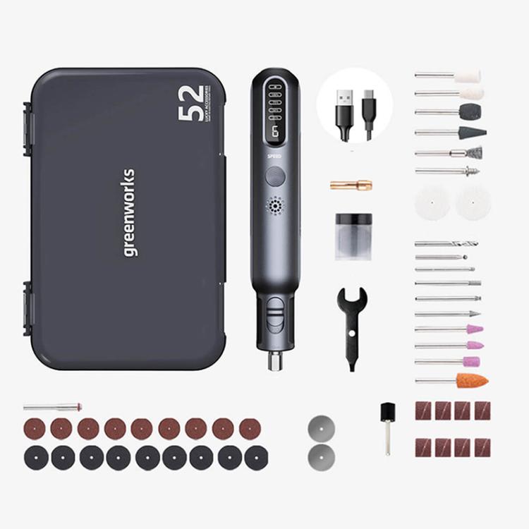 Greenworks 8V Mini Grinder 52pcs Grinding Rotary Tools Combo Cordless Variable Speed Wireless Engraver, AGK302