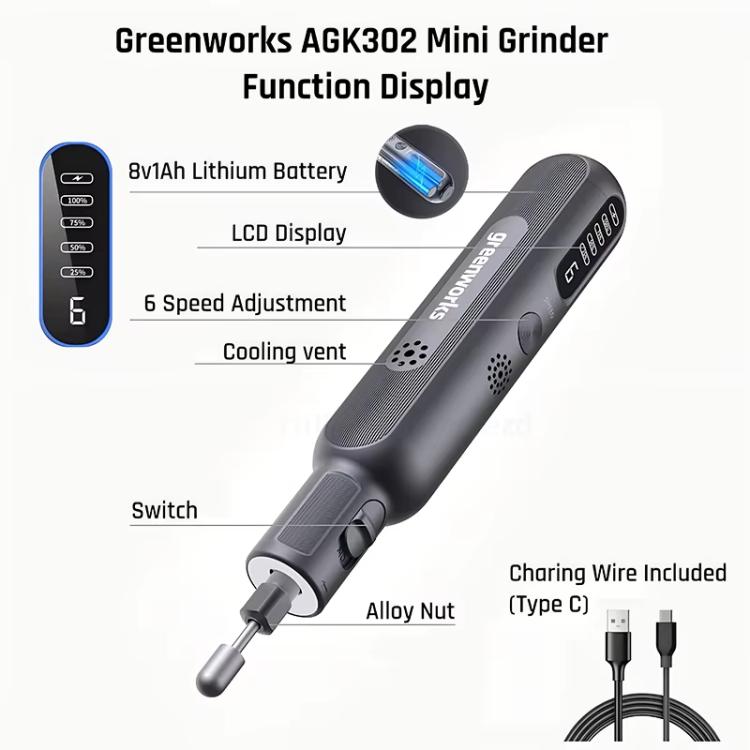 Greenworks 8V Mini Grinder 52pcs Grinding Rotary Tools Combo Cordless Variable Speed Wireless Engraver, AGK302