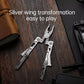 Silver folding pocket multi-tool pliers with open blades and hex tool sections
