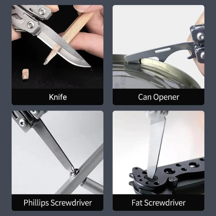 Compact multitool featuring knife blade, can opener, and folding screwdrivers