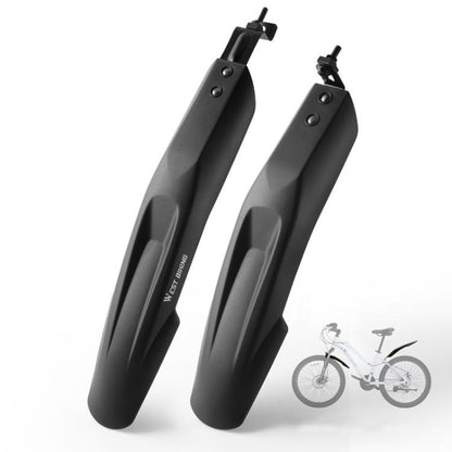 Full-coverage mountain bike fenders set, black plastic, extra wide front and rear guards