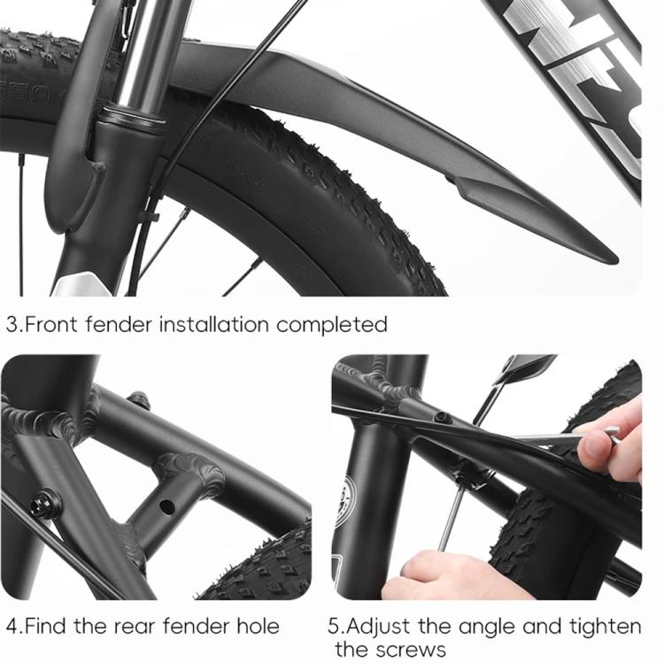Front and rear bike fenders with mounting points for angle adjustment