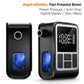 Black mini air pump inflator with digital screen and built-in light blue glow